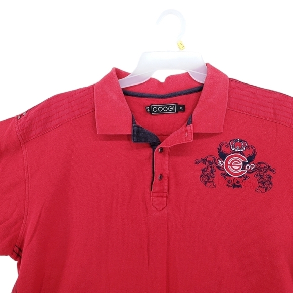 Coogi Polo Shirt Men XL SS Pullover Embellished Crest Logo Bling 100% Cotton Red - Picture 7 of 16